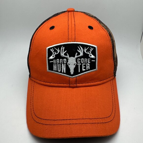 Hard Core Hunter Safety Orange and Camo Mesh Back Trucker Hat Cap Deer Hunting - Picture 1 of 5